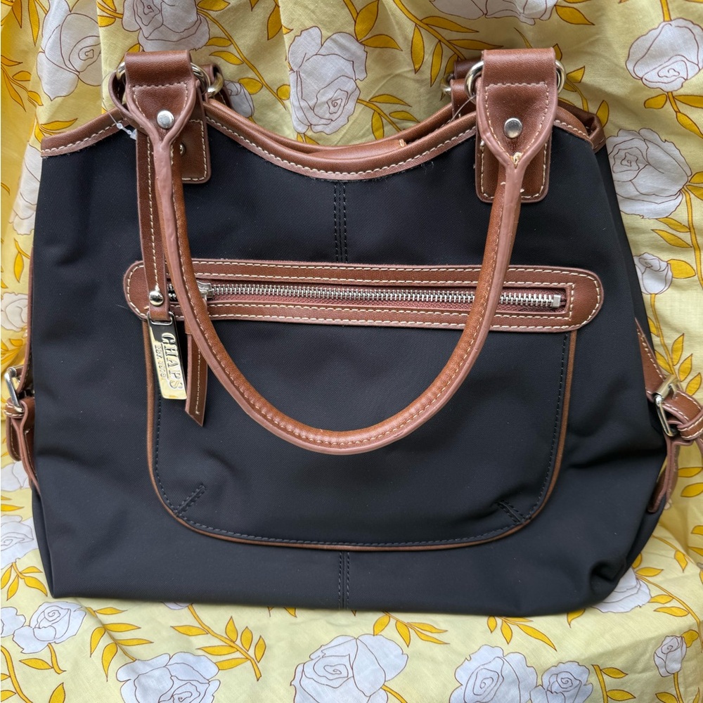 Chaps Black and Brown Shoulder Bag with Structured Design